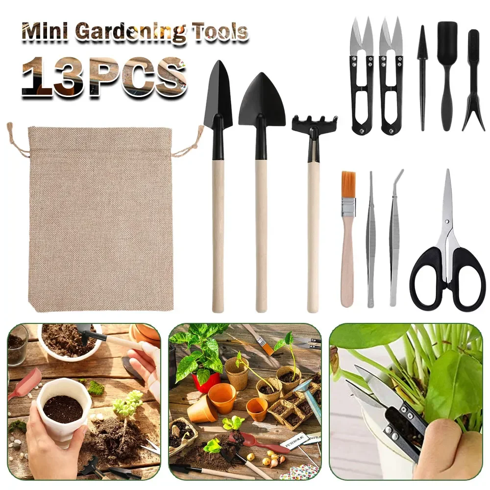 13 Stück Sukkulenten Werkzeugset für Zimmer pflanzen Hausgarten Kit schwarz Blumenerde Kaktus Zimmer pflanze Anbau werkzeug Garten Kit Image