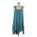 Earthbound Trading Co. Casual Dress - A-Line Square Sleeveless: Teal Solid Dresses - Women's Size Medium