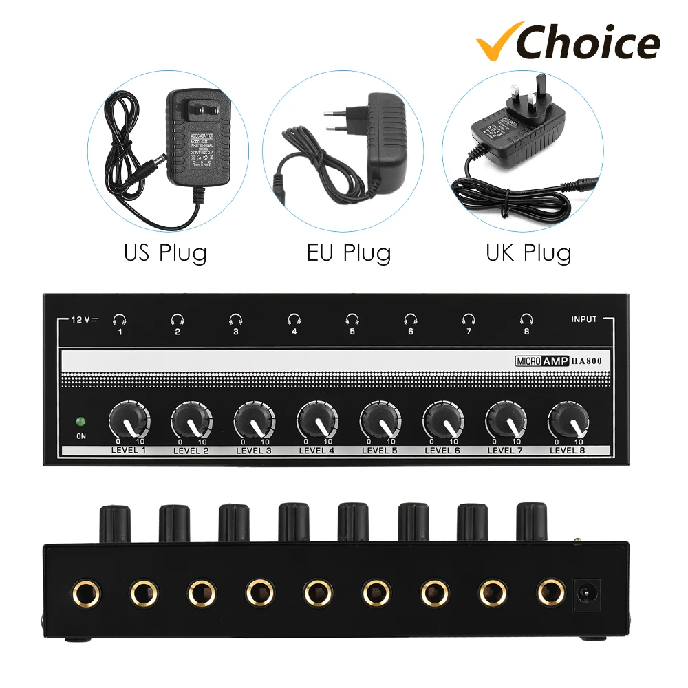 Ha800 Kopfhörer verstärker Audio verstärker. Ultra kompakter 8-Kanal-Mini-Audio-Stereo-Mikrofon-Verstärker mit Netzteil Image
