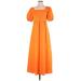 Umgee Casual Dress - A-Line Square Short sleeves: Orange Print Dresses - Women's Size Small