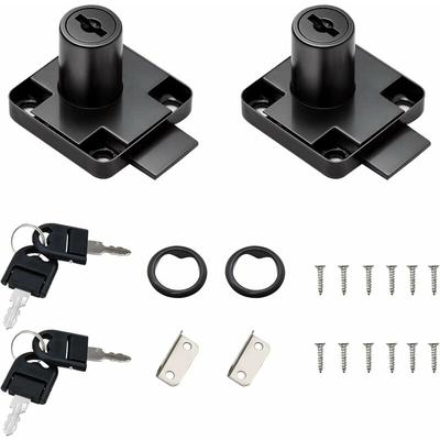 Gotrays - 2er-Pack schwarze Schreibtisch-Schubladenschlösser mit 4 Universalschlüsseln, Schrauben Image