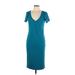 Leith Casual Dress - Midi V-Neck Short sleeves: Teal Solid Dresses - Women's Size Large