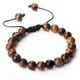 Natürliche Schwarz Lava Stein Armband 8mm Tiger Eye Howlite Matte Perlen Einstellbare Geflochtene