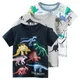 2024 neues Sommer-T-Shirt für Jungen Kinder Kurzarm Dinosaurier Voll druck Hemden Kinder Cartoon