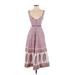 Saloni Casual Dress - Midi Plunge Sleeveless: Pink Dresses - Women's Size 4
