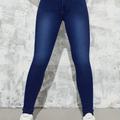 Jeans skinny taille haute bleu foncé, pantalon en denim, slim, poches fendues, extensible, taille haute, jeans et vêtements en denim pour femmes