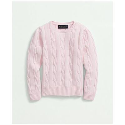 Brooks Brothers Girls Cotton Cable Crewneck Sweater | Light Pink | Size 12