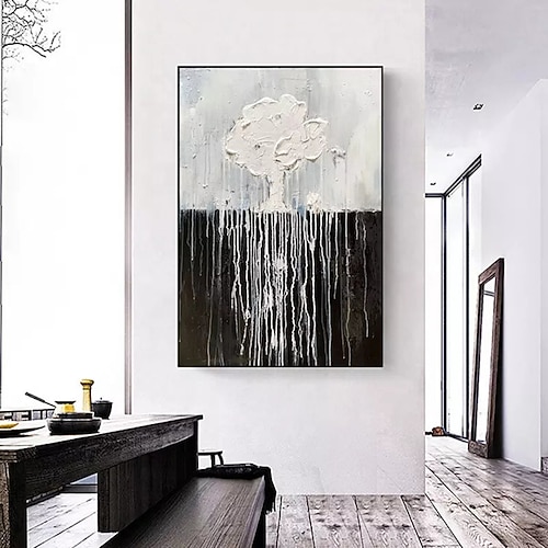 Moderne abstrakte Malerei handgemalte Leinwand Baum Ölgemälde schwarz weiß grau Malerei Wandkunst Bild Heimdekoration für Wohnzimmer Wandmalerei Image