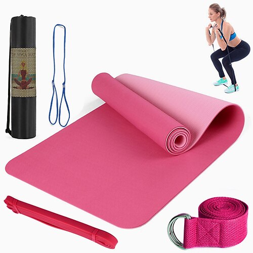 TPE6 mm zweifarbiges Yogamatten-Set mit fünf Teilen für Sport, Fitness, Stretching, Latex 2080, Widerstandsgürtel, wird mit Rucksackgurt geliefert