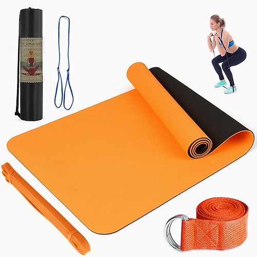 TPE6 mm zweifarbiges Yogamatten-Set mit fünf Teilen für Sport, Fitness, Stretching, Latex 2080, Widerstandsgürtel, wird mit Rucksackgurt geliefert