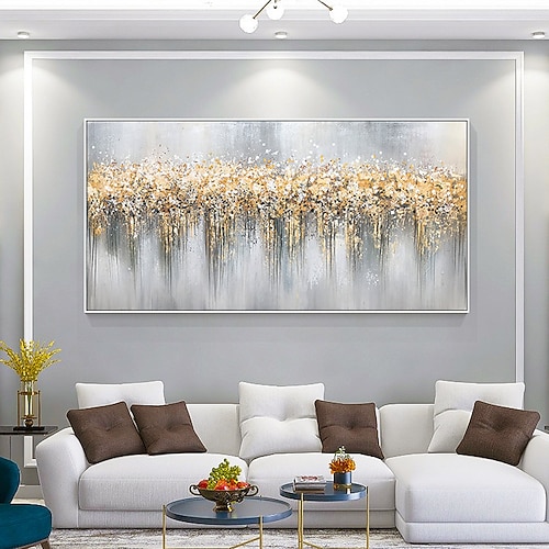 Großes handgemaltes abstraktes Ölgemälde mit goldener Textur auf Leinwand, handgemaltes minimalistisches gelbes Wellen-Acrylgemälde, modernes Kunstwerk, Gemälde für Wohnzimmer-Wandkunst-Dekor Image