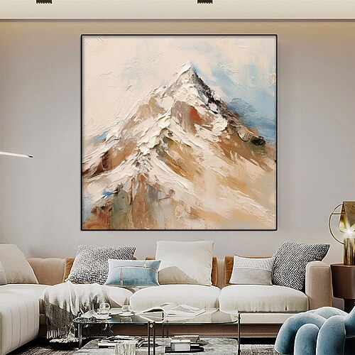 Abstraktes Schneeberg-Ölgemälde, handgefertigtes Landschaftsölgemälde auf Leinwand, modernes weißes Berggemälde für Wohnzimmerdekoration, Bergplattiertes schneeweißes Gemälde, Wandkunstgemälde Image