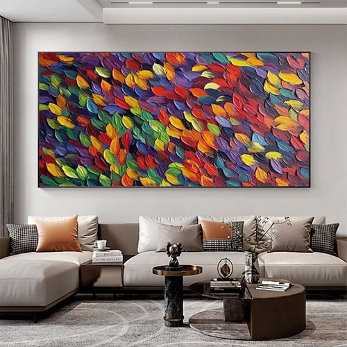 Handgefertigtes Ölgemälde auf Leinwand, Wandkunst, Dekoration, modernes, dickes Öl, bunte Blätter, Landschaft für Heimdekoration, gerolltes, rahmenloses, ungedehntes Gemälde Image