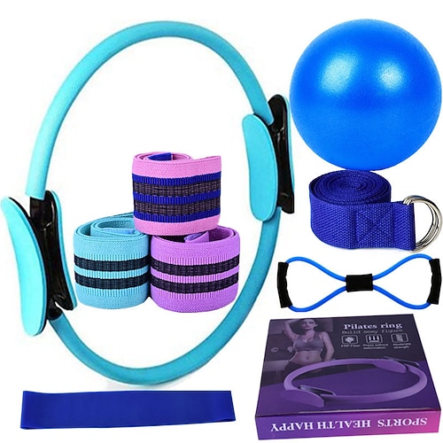 Yoga Fitness 11-teiliges Set mit Band Latexsilken Hüftring Latexschnurring Yoga-Ball Dehnband Pilates Weihnachtsgeschenk