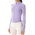 Damen Zip Up Sweatshirt Laufjacke Laufshirt Sport Top Feste Farbe Yoga Fitness Kordelzug Full Zip Daumenloch Lavendel Purpur Grün Hochelastisch Frühling Herbst