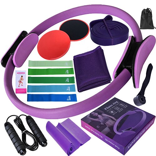 Latex Yoga Elastisches Band 15-teiliges Set von Fitness-Eis-Handtüchern gleitende Platte Spannungsband 3 Meter Springseil Pilates Schlaufe Weihnachtsgeschenk