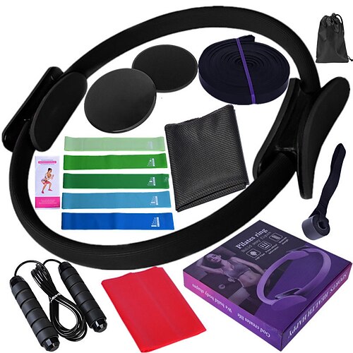 Latex-Yoga-Gummiband, 15-teiliges Set Fitness-Eistücher, Gleitplatte, Spannband, 3 Meter Springseil, Pilates-Schlaufe