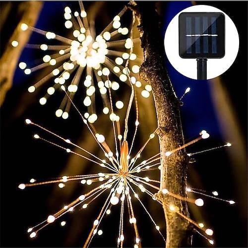 Solarleuchten Outdoor-LED-Starburst-Lichter LED-Feuerwerksstrauß Outdoor-Solargartenlichter 40 Zweige 200led hängender Besen Kupferdrahtlaterne Outdoor-Party Festival Weihnachten wasserdicht
