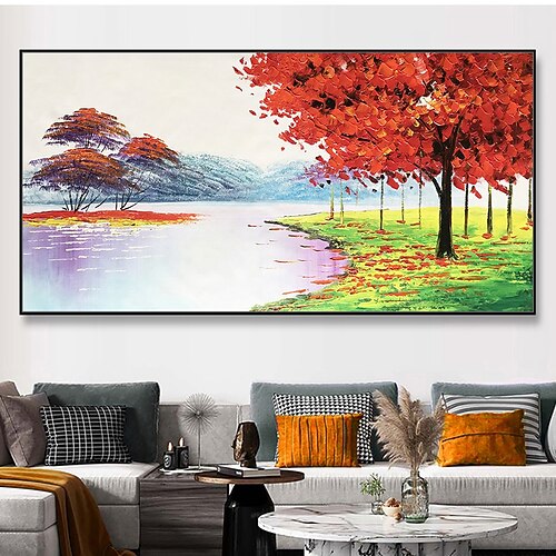 Mintura handgefertigte Baum-Landschafts-Ölgemälde auf Leinwand, Wandkunst, Dekoration, moderne abstrakte Bilder für Heimdekoration, gerolltes, rahmenloses, ungedehntes Gemälde Image