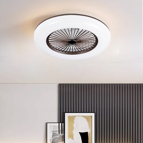 Deckenventilatoren mit Beleuchtung, 55 cm moderner Deckenventilator mit niedrigem Profil, 72 W Unterputzmontage, 3 Farben, 3 Geschwindigkeiten, dimmbarer Deckenventilator mit Beleuchtung 110–240 V Image