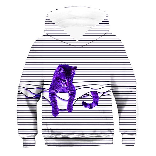 Mädchen 3D Graphic Tier Katze Kapuzenshirt Langarm 3D-Druck Frühling Herbst Winter Aktiv Täglich kinderkleidung 3-12 Jahre Schulanfang Täglich Lockere Passform Image