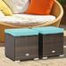 Costway 2PCS Patio Rattan Ottomans Seat Side Table Storage Box Footstool Turquoise