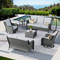 Vcatnet Direct 6 Pieces Outdoor Patio Furniture Sectional Sofa All-weather Conversation Set with Swivel Rocking Chairs and Coffee Table for Garden Poolside Gray