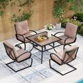 7PCS Outdoor Patio Dining Set 6 Spring Motion Chairs with Cushion 1 Rectangular Expandable Table Porch Lawn Backyard Garden Furniture Sets Burgundy