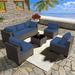 Outdoor Patio Furniture Set 12 Pieces Outdoor Furniture All Weather Patio Sectional Sofa PE Wicker Modular Conversation Sets with Coffee Table 10 Chairs & Seat Clips(Dark Blue)