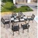 VILLA Patio Dining Set 7 Piece 6 Person Outdoor Table and Chairs with 6 Bistro Chair & 60 x 38 Rectangular Large Metal Dining Table(1.57 Umbrella Hole)