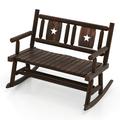 Costway 1 PC Patio Rocking Bench Carbonized Wood Double Rocker Chair with Ergonomic Seat Rustic