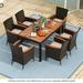 Costway 7 Pieces Outdoor Wicker Dining Set with Acacia Wood Table and 6 Stackable Chairs
