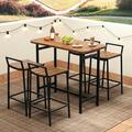 Costway 5 PCS Acacia Wood Bar Table Set Outdoor Bar Height Table & Chairs with Metal Frame