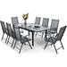 durable & William 9 Pieces Patio Dining Set for 8 Outdoor Furniture with 1 X-Large E-Coating Square Metal Table and 8 Black Portable Folding Sling Chairs Outdoor Table & Chairs