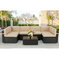 7 Piece Patio PE Rattan Wicker Sofa Set Outdoor Sectional Conversation Furniture Chair Set with Cushions and Table Black