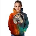 Kids Girls' Hoodie Long Sleeve 3D Print Graphic Animal Cat Stripe Green White Purple Children Tops Spring Fall Active Daily School Daily Loose Fit 3-12 Years / Winter