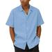 LINMOUA Hawaiian Shirt For Men Men s Vintage Button Down Bowling Shirts Short Sleeve Summer Beach Shirt Blue XL
