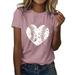 FhsagQ Female Summer Tops for Women Womens Summer Fashion T Shirt Baseball Print Short Sleeve Tunic Top Pink XXL