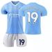 XNB 2023-2024 Manchester City Home Shirt #19 J.Alvarez Soccer Jersey and Shorts Set