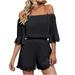 Off Shoulder Jumpsuits for Women Women Loose Solid Rompers 1/2 Sleeve Elastic Waist Stretchy Romper Jumpsuits for Women Deals Of The Day Lightning Deals Clearance Ropa Mujer En Oferta #1