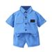 NIUREDLTD Boys Short Sleeve Button Shirt Two Piece Set Kids Lapel Pocket Work Shirt And Shorts Set Size 120