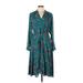 NANETTE Nanette Lepore Casual Dress - A-Line V Neck 3/4 sleeves: Teal Print Dresses - Women's Size 14