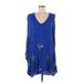 Free People Casual Dress - Mini V-Neck Long sleeves: Blue Print Dresses - Women's Size Medium