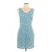 Aqua Blues Casual Dress - Sheath Scoop Neck Sleeveless: Blue Floral Dresses - Women's Size 10