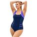 Plus Size Women's Square Neck Strappy Color Block One Piece Swimsuit by Swimsuits For All in Navy Electric Iris (Size 16)