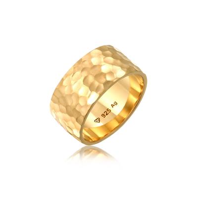 Fingerring ELLI "Breit Bandring Gehämmert Matt 925er Silber" Gr. 56, gold, Fingerringe, Damen, 56mm, ohne Stein, Silber 925 (Sterlingsilber), 9mm Image