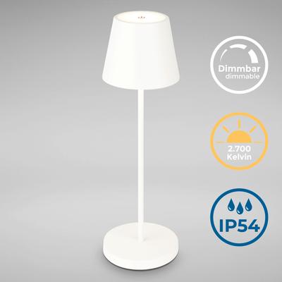 Außen-Tischleuchte B.K.LICHT "LED Akku Tischleuchte mit Touchdimmer", weiß, B:12,00cm H:38,00cm L:12,00cm Ø:12,00cm, Lampen, Kunststoff Metall mit USB Kabel und integrierter Batterie IP54 Ø12cm Image