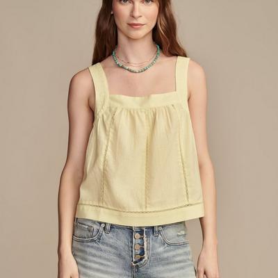 Lucky Brand Hemp Lace Cami Top - Women's Clothing Cami Camisoles Tank Top in Pale Lime Yellow, Size L