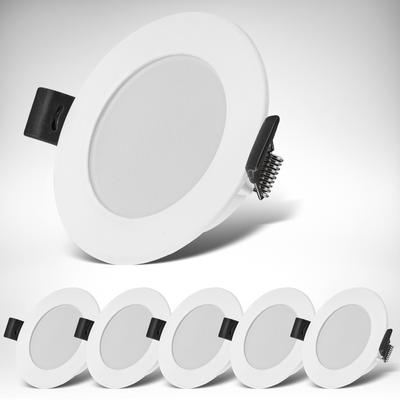 B.K.LICHT LED Einbauleuchte "6er Set Bad Einbaustrahler, IP44 geschützt, flache LED Einbausspots", weiß, Ø 8,5cm H: 2,5cm, Lampen, 3.000K, 346Lm, 4W, Kunststofff, 8,5 x 2,5 cm, Weiß, LED Einbaustrahler LED Deckeneinbaustrahler Image
