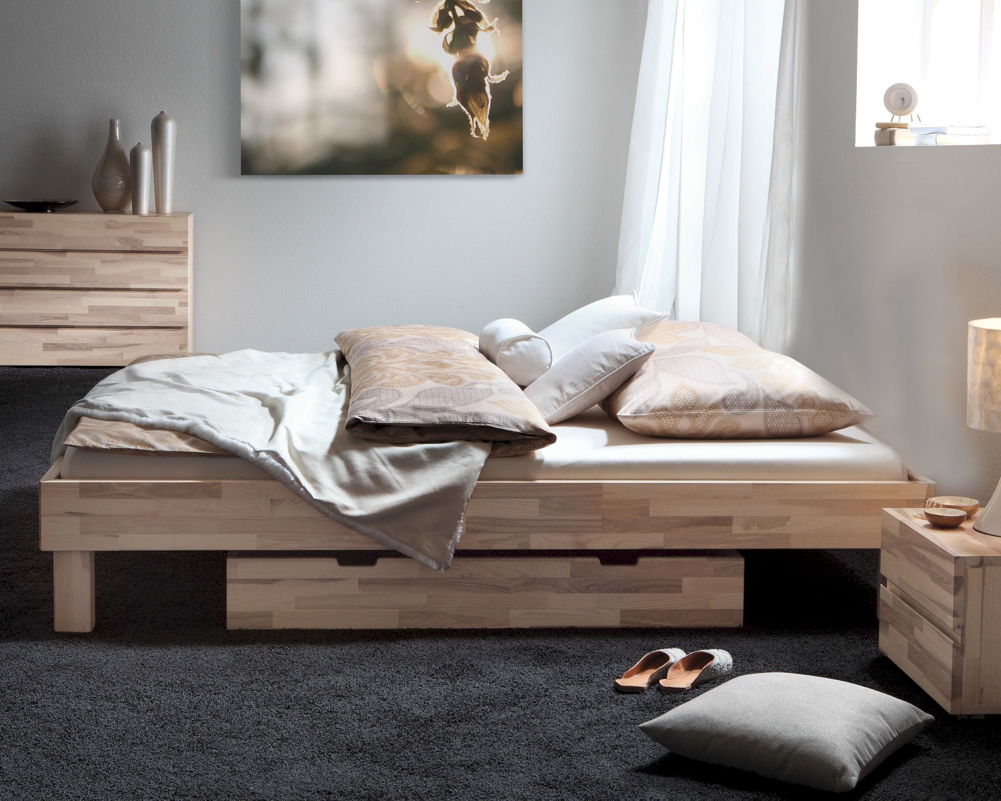 Hasena Wood-Line Massivholzbett Cantu 140x200 cm Buche schoko 20 cm Image
